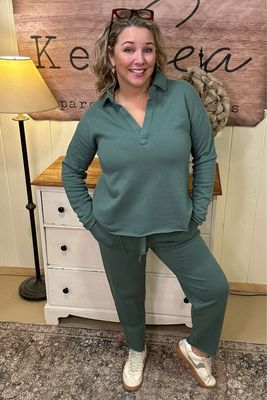 Silky Pine Collared Henley Set