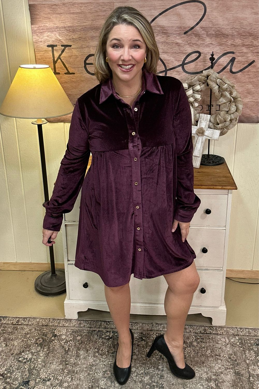 Amethyst Velvet Collared Empire Dress