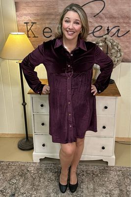 Amethyst Velvet Collared Empire Dress