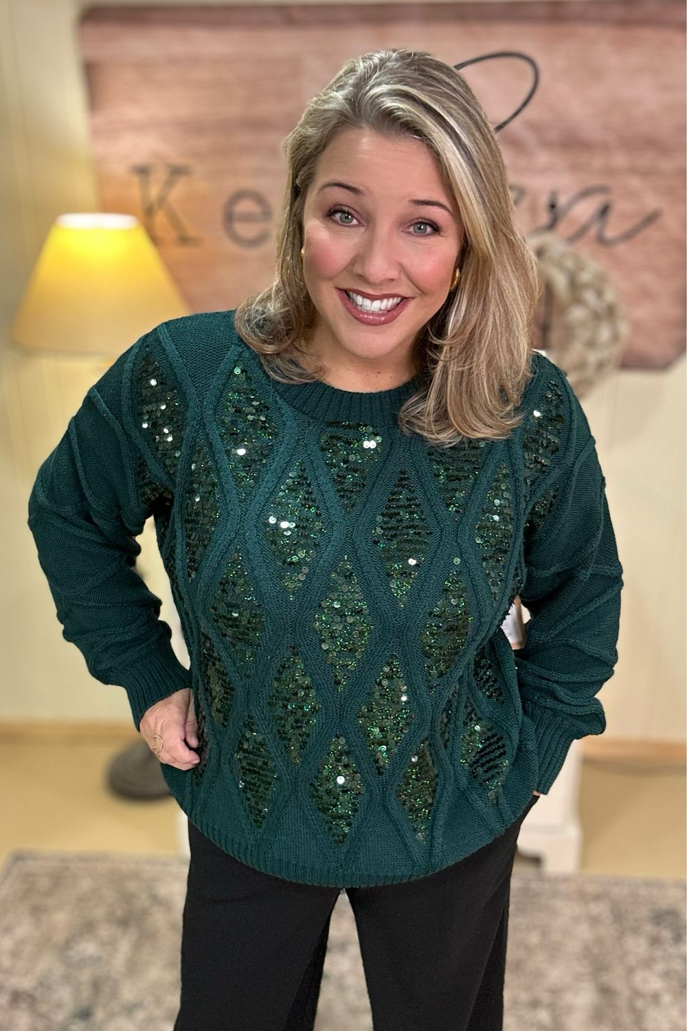 Hunter Green Sequined Sweater