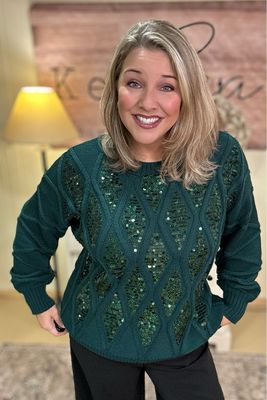 Hunter Green Sequined Sweater