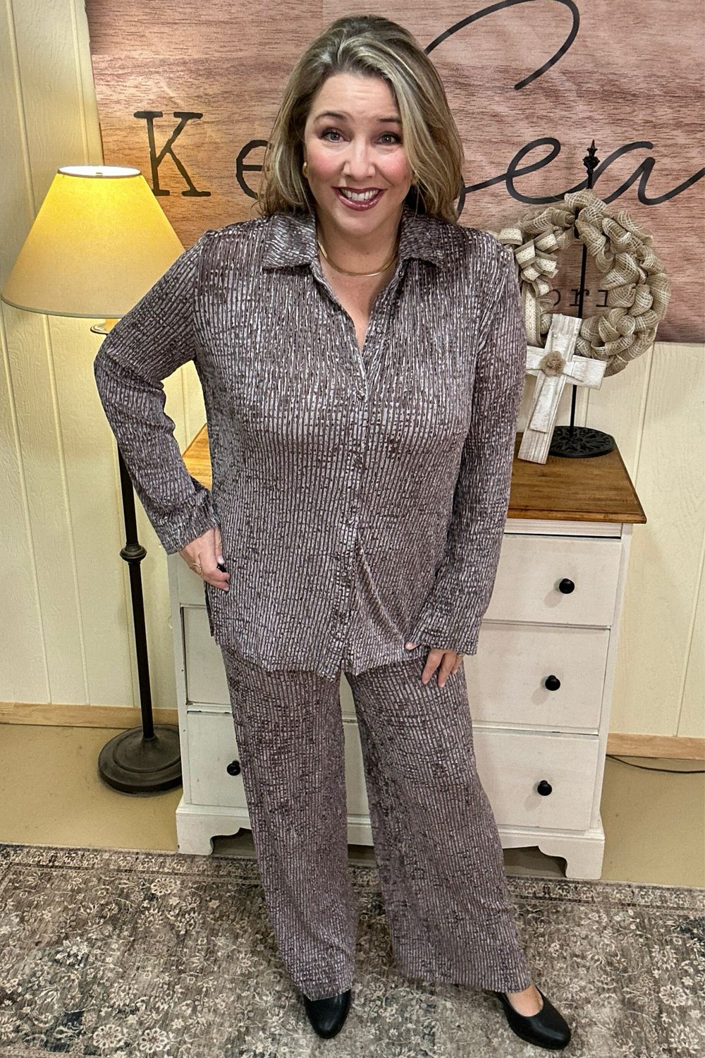 Mushroom Textured Velvet Set