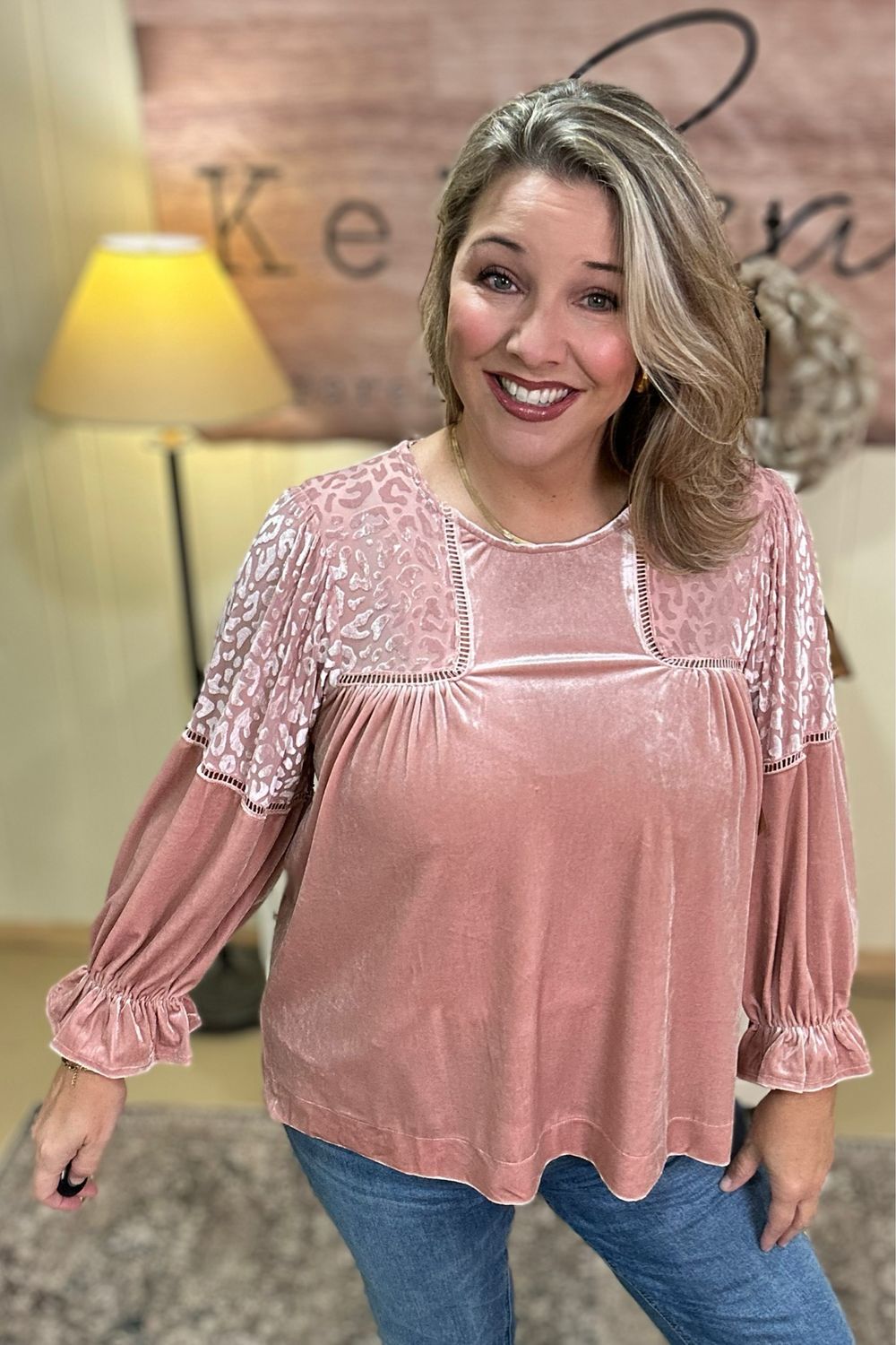Rose Quartz Burn Out Velvet Blouse