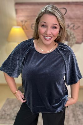 Velvet Ribbed Texture Sleeve Blouse