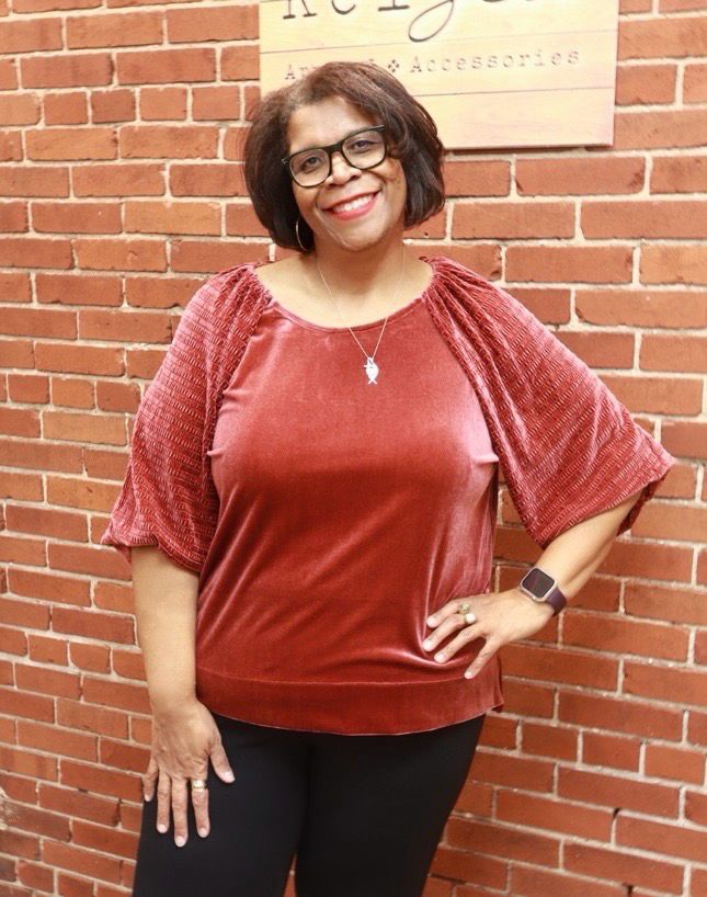 PLUS Rosewood Velvet Ribbed Sleeve Blouse