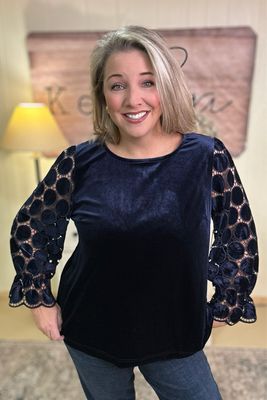 Navy Velvet Polka Dot Lace Blouse Navy Velvet Polka Dot Lace Blouse