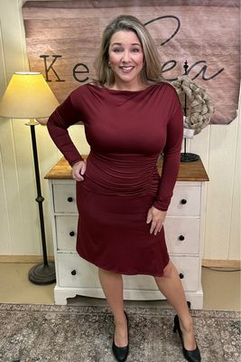 Burgundy Shirring Mini Dress