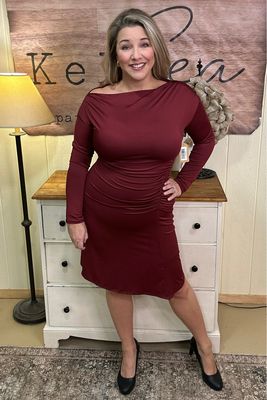 Burgundy Shirring Mini Dress