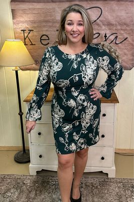 Forest Green Floral Ruffle Dress