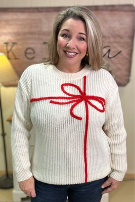 Cream Bow Embroidered Sweater