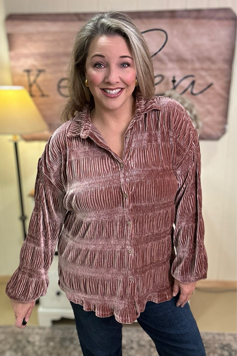 Red Bean Textured Velvet Blouse