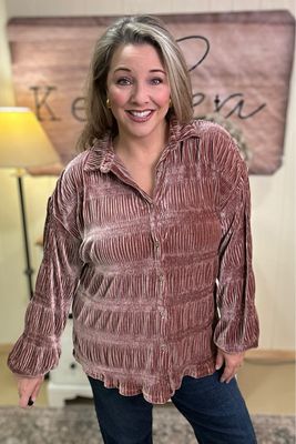 Red Bean Textured Velvet Blouse