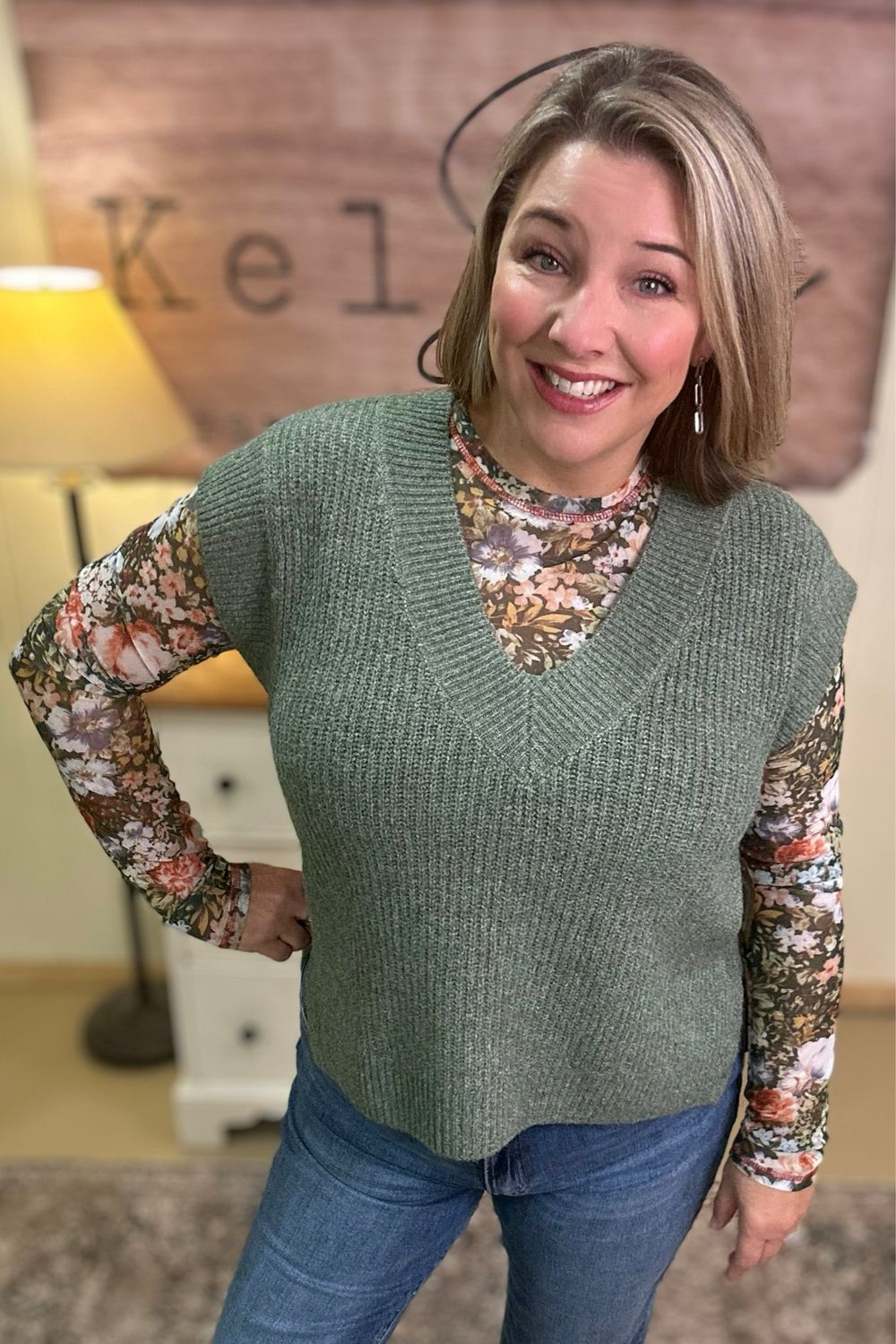 Light Olive Oversize Sweater Vest