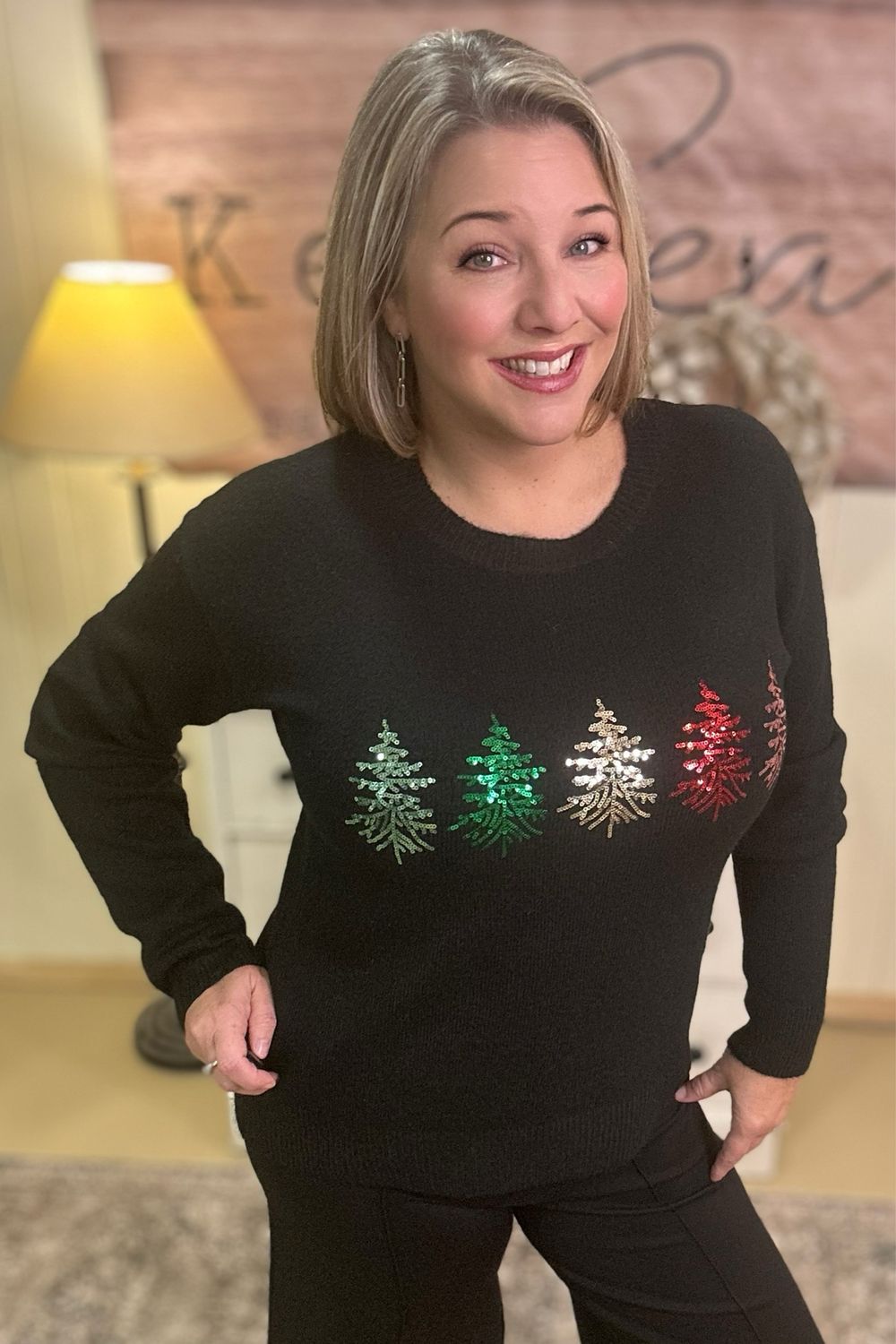 Black Sequin Tree Sweater