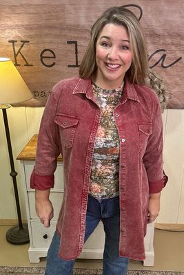 Stone Washed Wine Corduroy Shacket