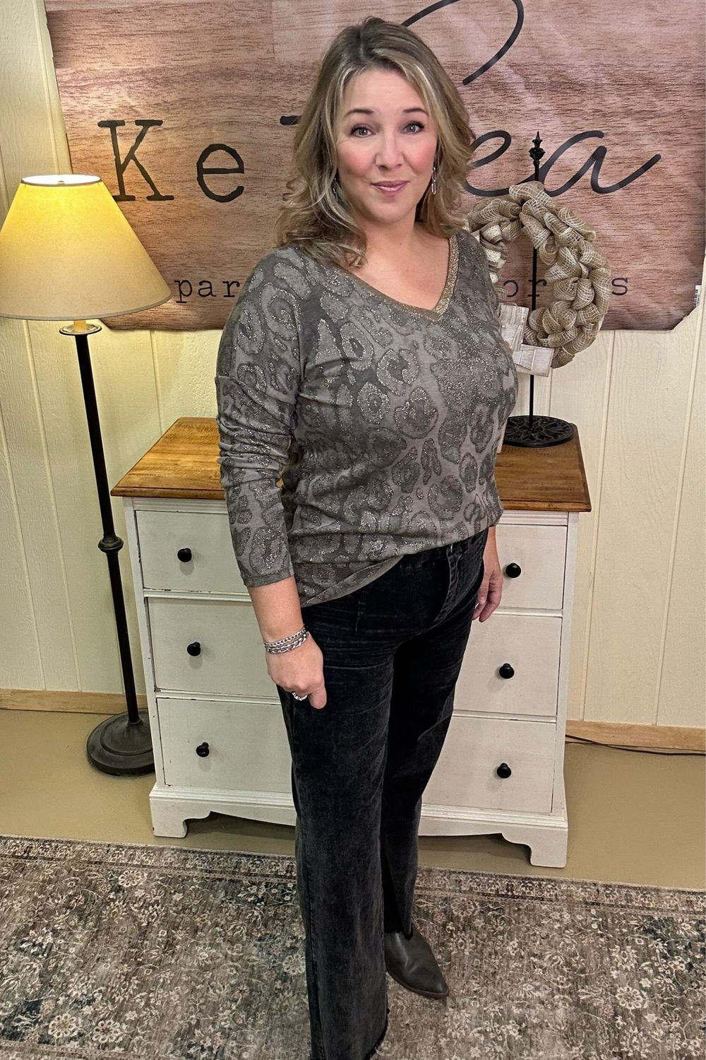 Washed Black Corduroy Wide Leg Pants