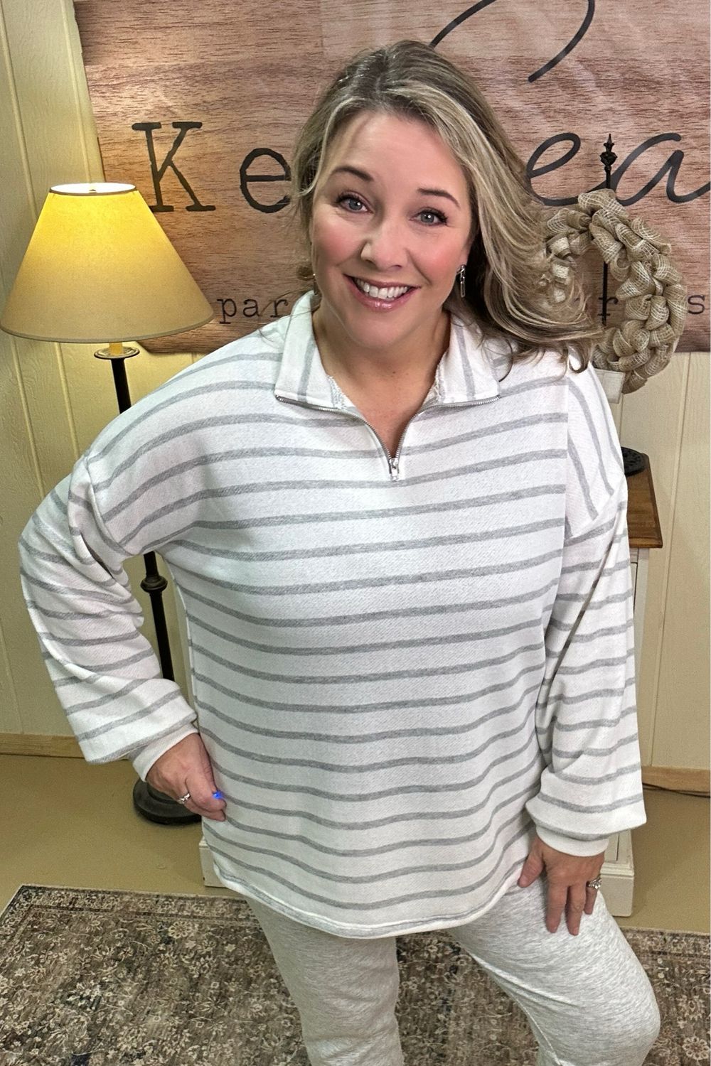 Ivory Striped 1/4 Zip Pullover