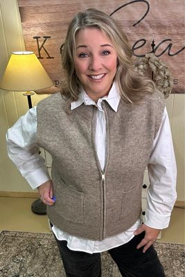 Mocha Zip Up Sweater Vest