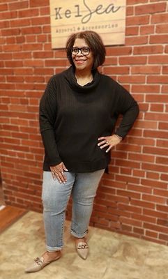 Black Oversized Cowl Neck Top