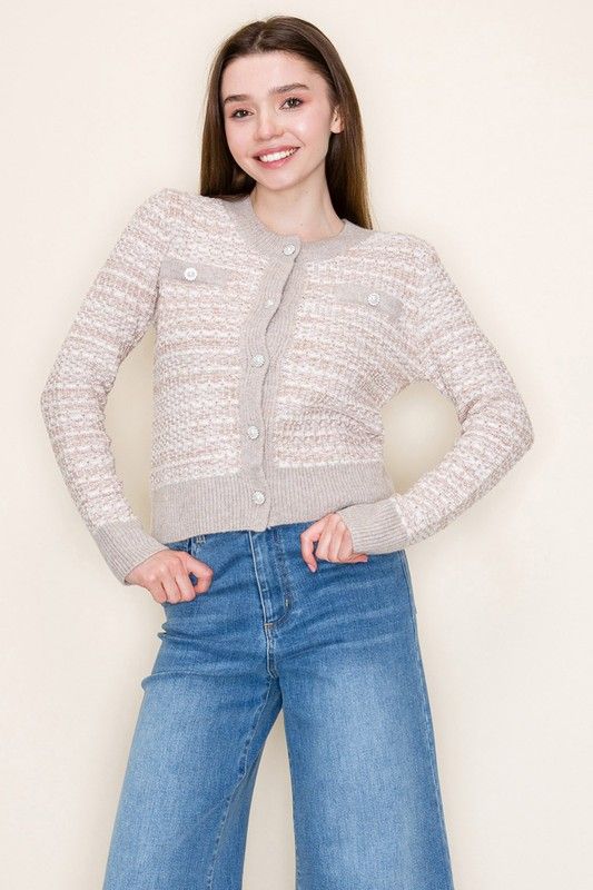 Taupe Tweed Knit Jackie O Cardigan