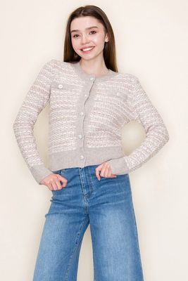 Taupe Tweed Knit Jackie O Cardigan