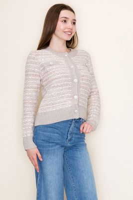 Taupe Tweed Knit Jackie O Cardigan