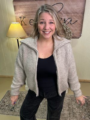 Heather Beige Zippered High Neck Sweater