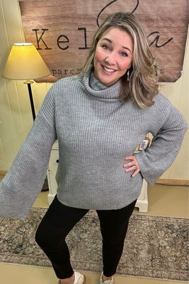 Grey Turtleneck Bell Sleeve Sweater Grey Turtleneck Bell Sleeve Sweater