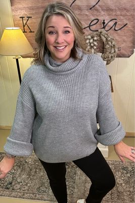 Grey Turtleneck Bell Sleeve Sweater