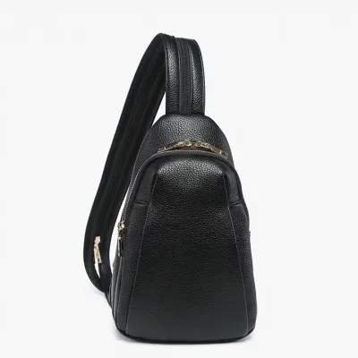 Ari Sling/Vegan Leather Black Backpack