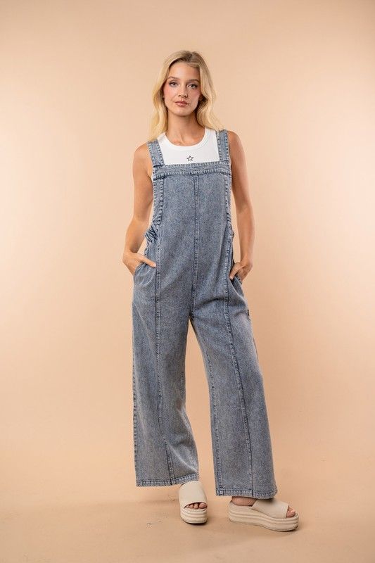 Light Denim Wide Leg Overall