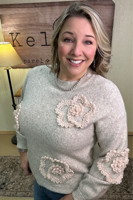 Oatmeal Floral Applique Sweater