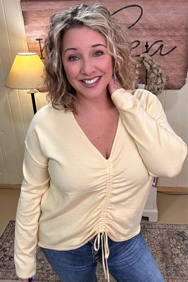 Banana Ruched V-Neck Knit Top