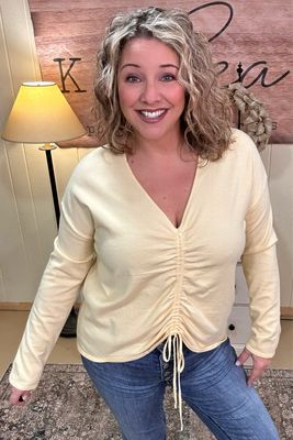 Banana Ruched V-Neck Knit Top