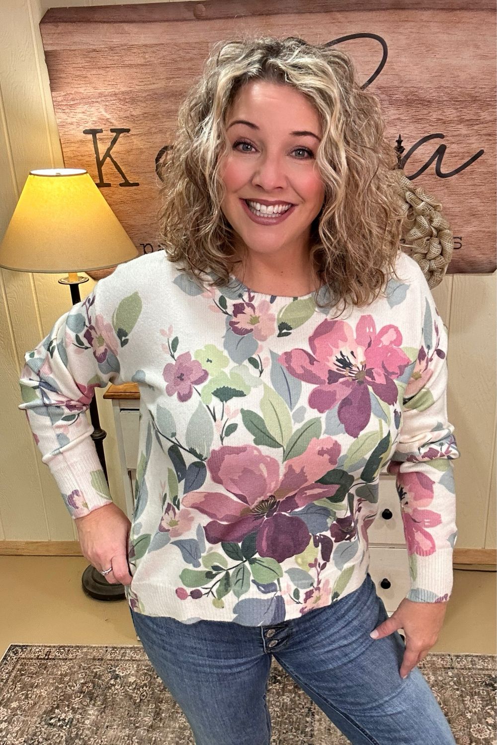 Violet &amp; Ivory Floral Print Sweater