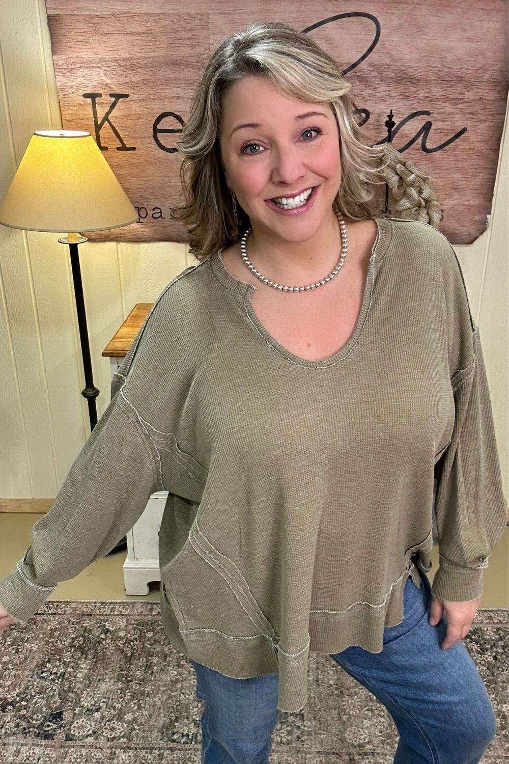 Camo Green Waffle Oversized Top