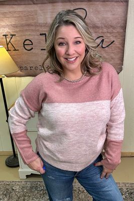 Pink Color Block Side Cinch Sweater