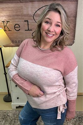 Pink Color Block Side Cinch Sweater