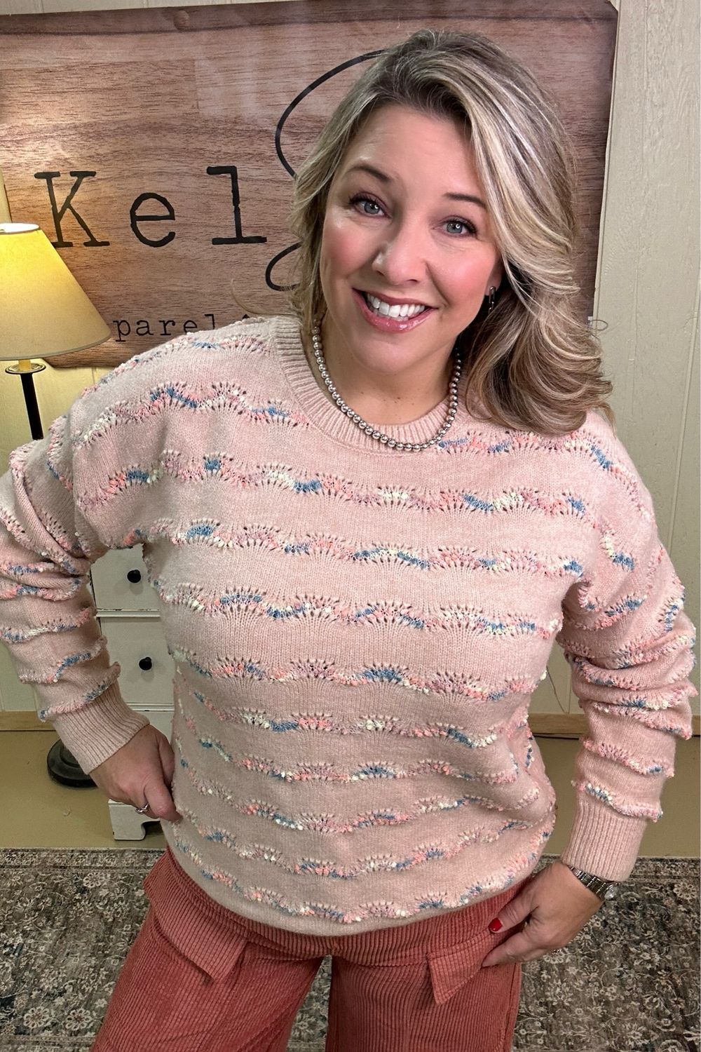 Blush Pastel Popcorn Striped Sweater