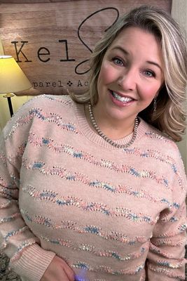 Blush Pastel Popcorn Striped Sweater