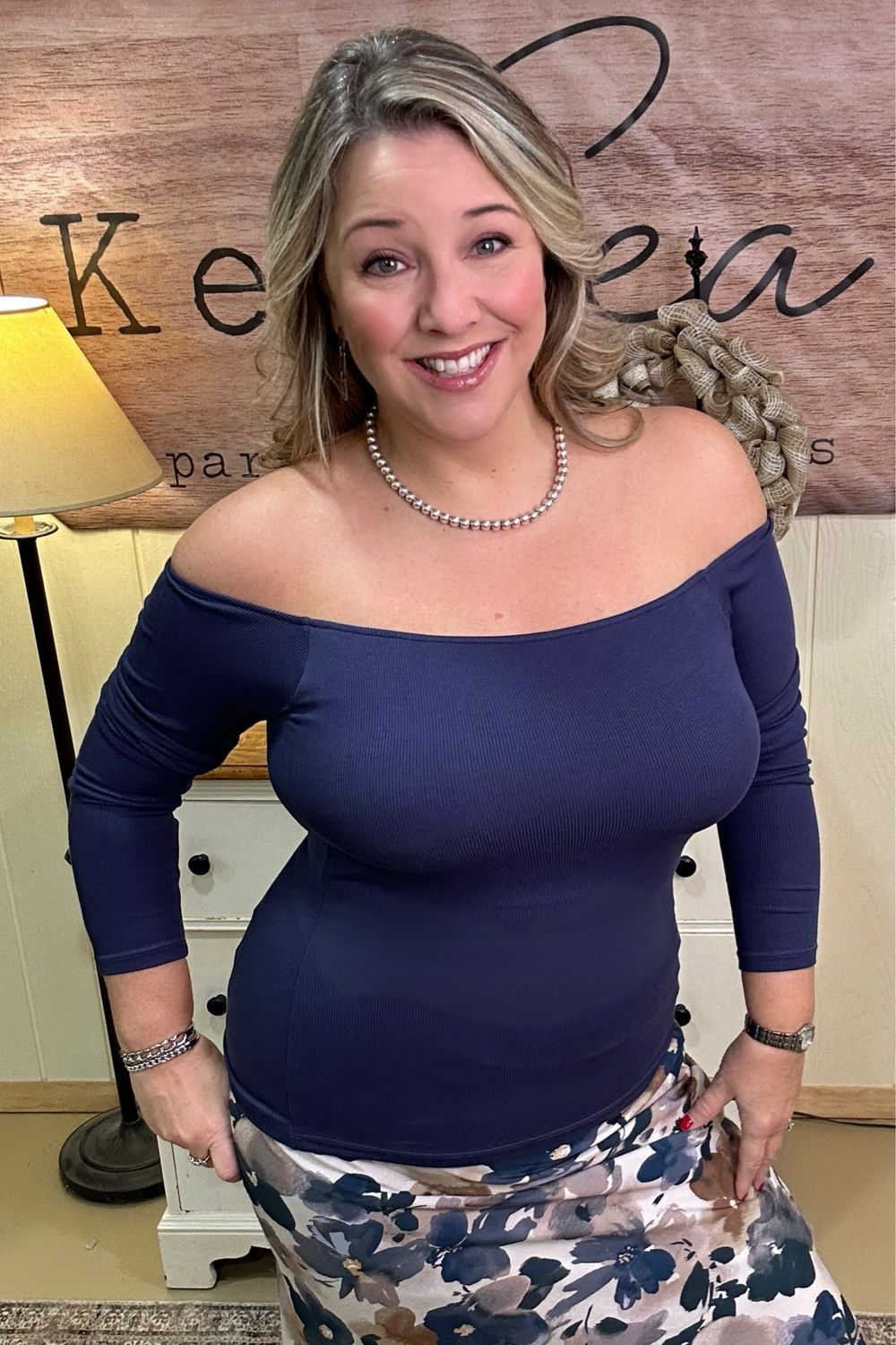 Navy Off the Shoulder Bra-tee