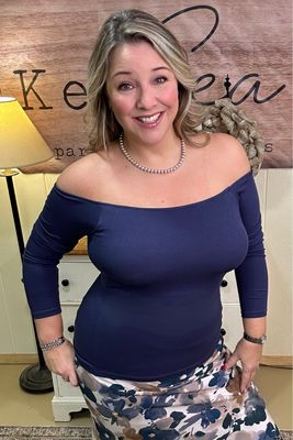 Navy Off the Shoulder Bra-tee