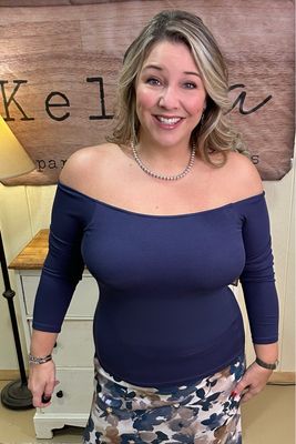 Navy Off the Shoulder Bra-tee