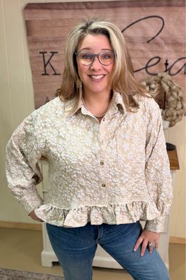 Beige Floral Textured Peplum Shacket