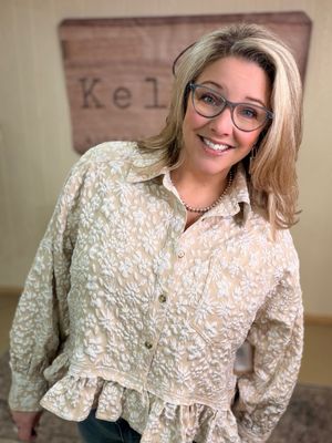 Beige Floral Textured Peplum Shacket