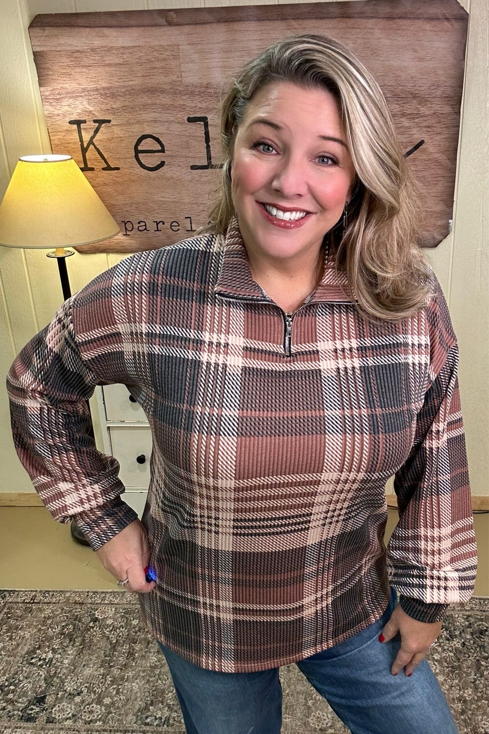 Mocha Plaid Quarter Zip