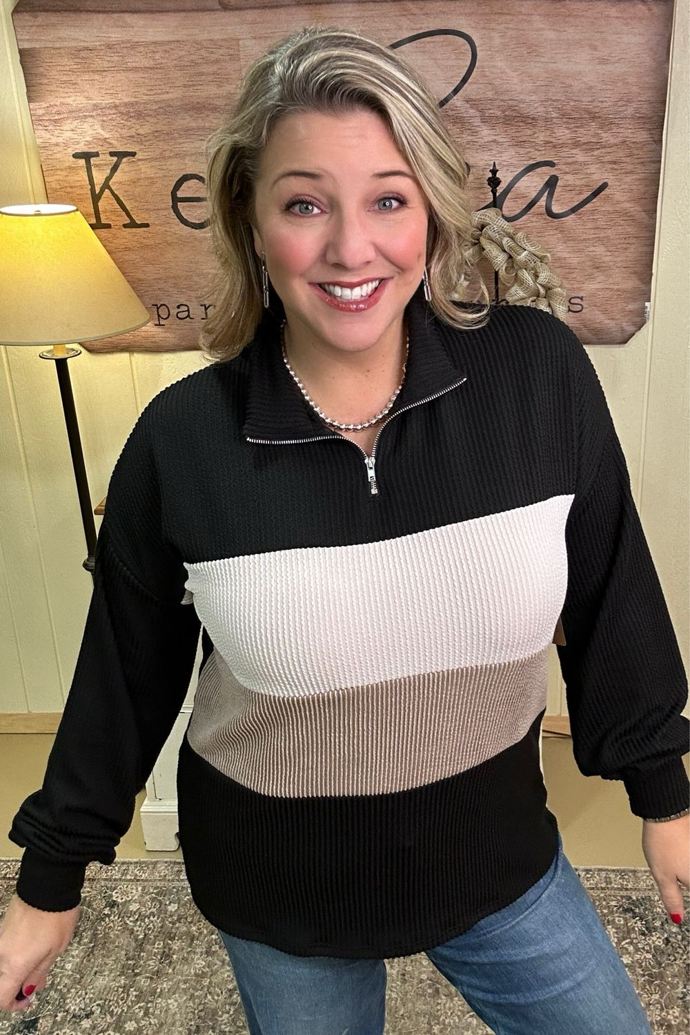 Black Color Block Quarter Zip