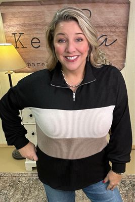 Black Color Block Quarter Zip