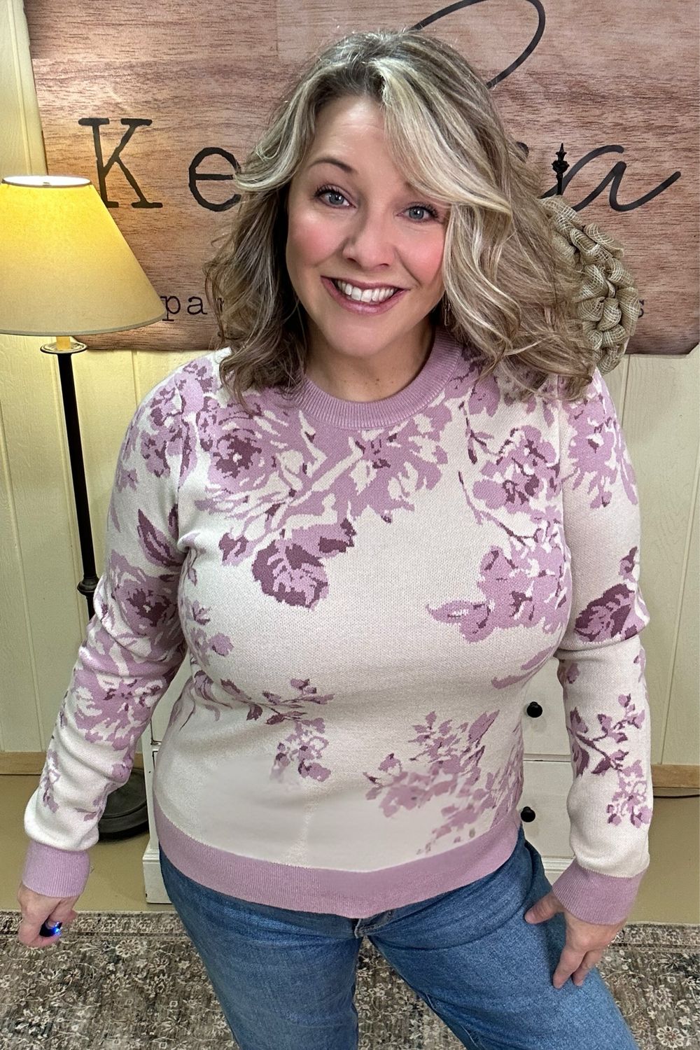 Lavender &amp; Ivory Floral  Sweater