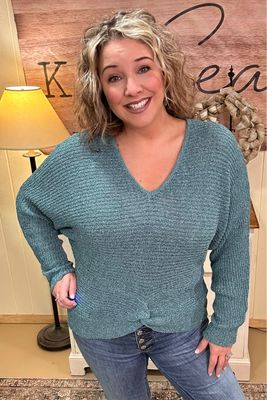 Turquoise Twist Front Dolman Sweater